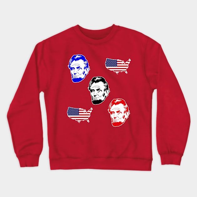 Abe Lincoln Face American Flag Crewneck Sweatshirt by Scar